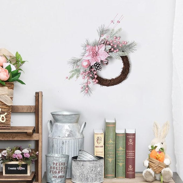 Christmas Wreath Gorgeous Pink Poinsettia Wreath Garland With Ball Ornaments For Front Door Decoration