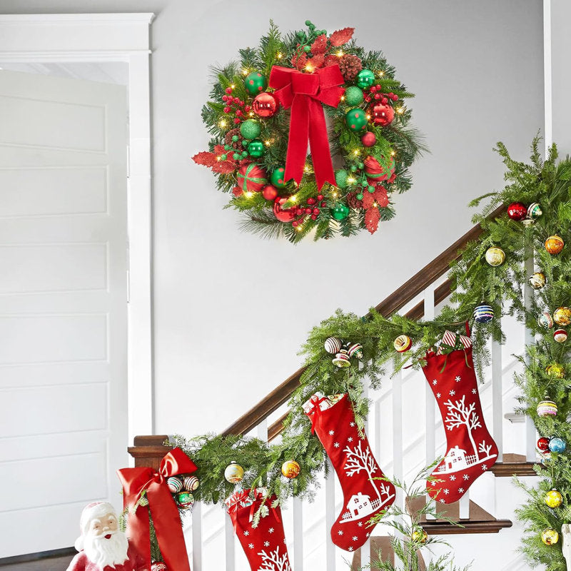 3.5" Artificial Berry Christmas Wreath hanging on a front door