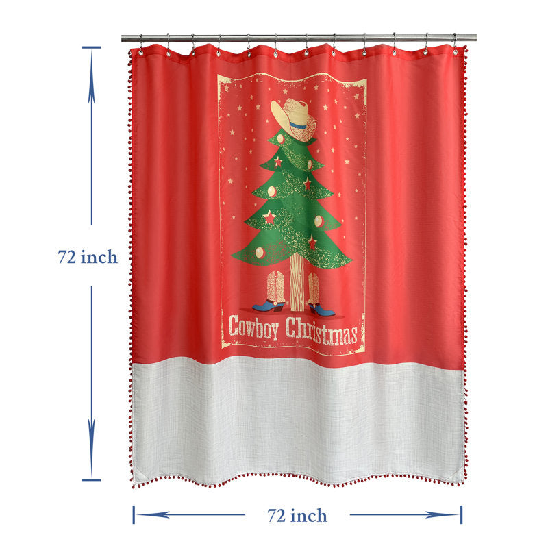 Chrstmas Cowboy Print Tassels Water Repellent Shower Curtain