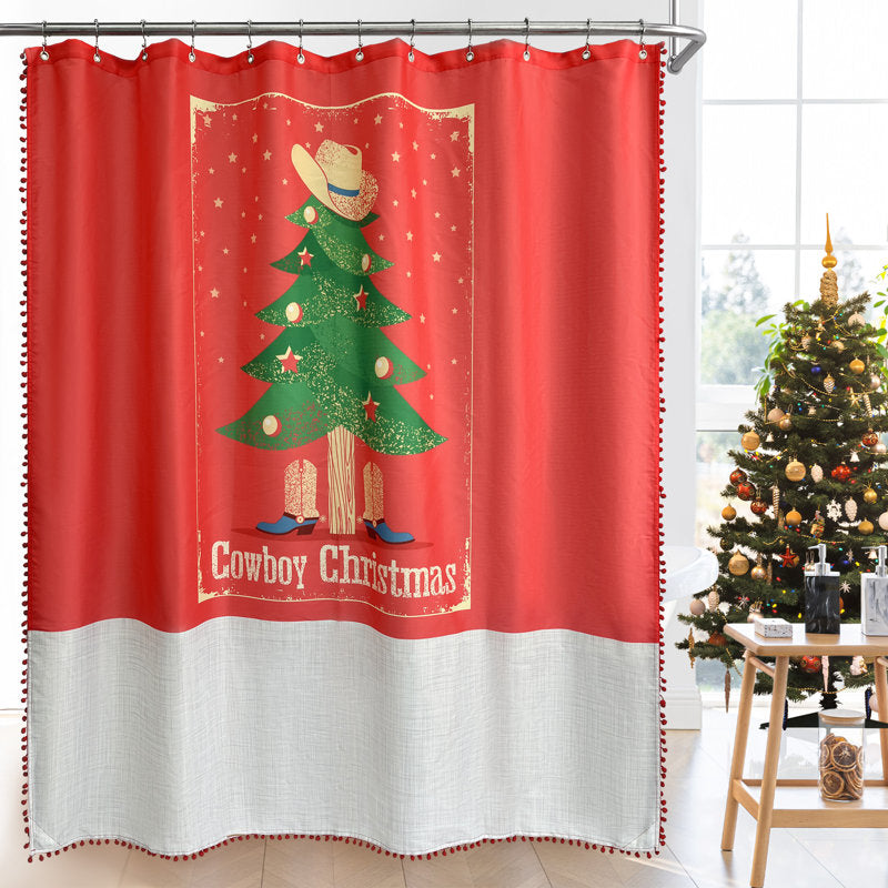 Chrstmas Cowboy Print Tassels Water Repellent Shower Curtain