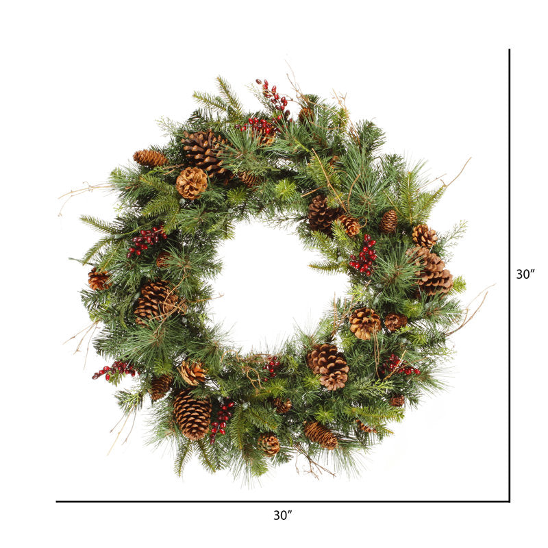 24" Artificial Christmas Wreath hanging on a front door