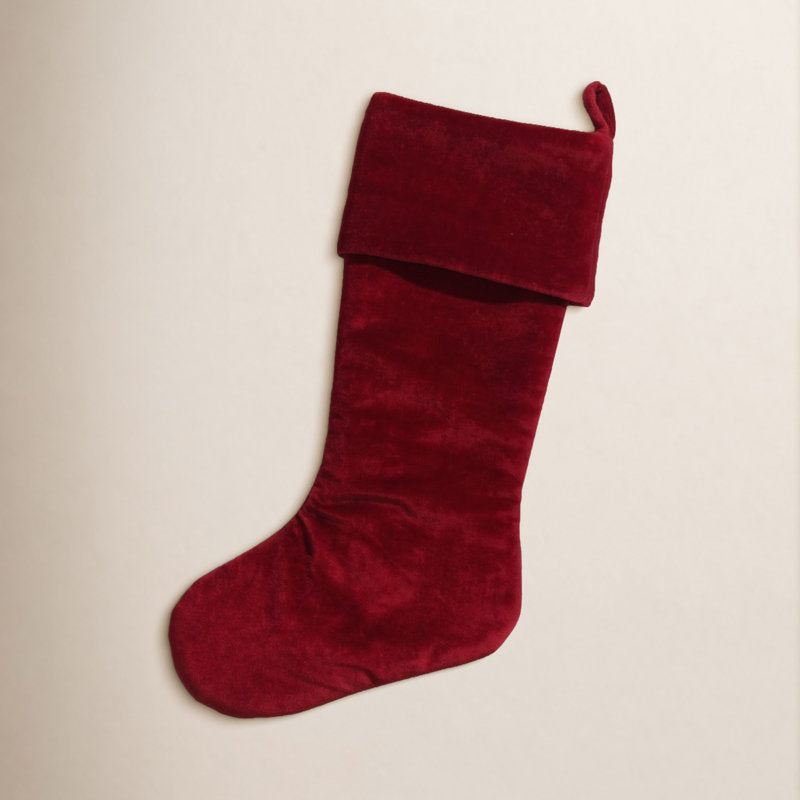 Classic Garnet Red Velvet Handmade Christmas Stocking- 20"