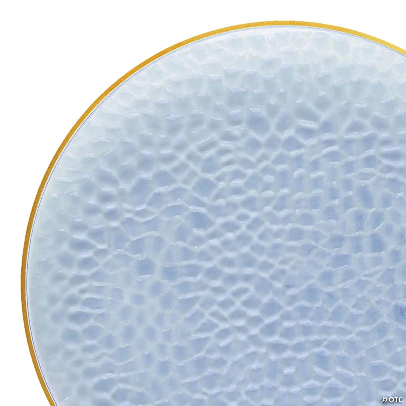 Clear Blue with Gold Rim Hammered Glass Disposable Plastic Dinner Plates (10.25") - (60 Plates) | USA Decoration®