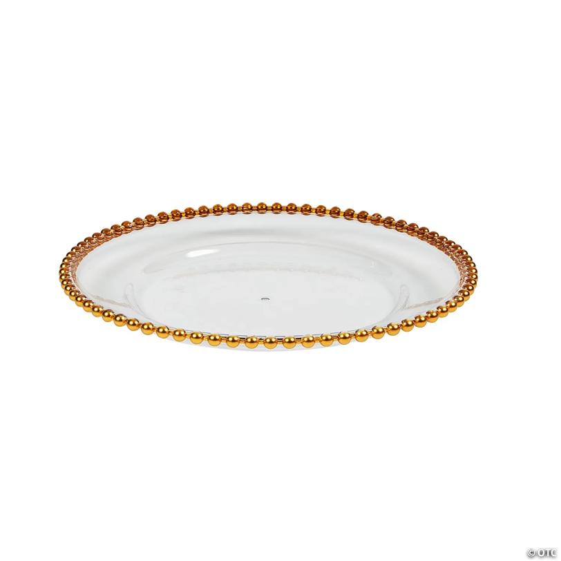 Clear Chargers with Gold Beaded Trim - 6 Pieces | USA Decoration®