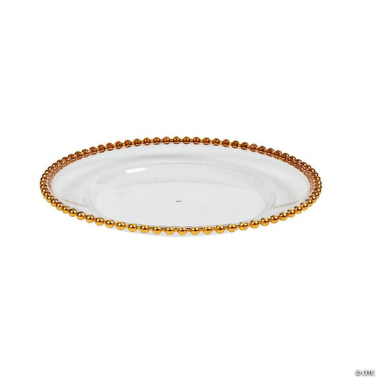Clear Chargers with Gold Beaded Trim - 6 Pieces | USA Decoration®