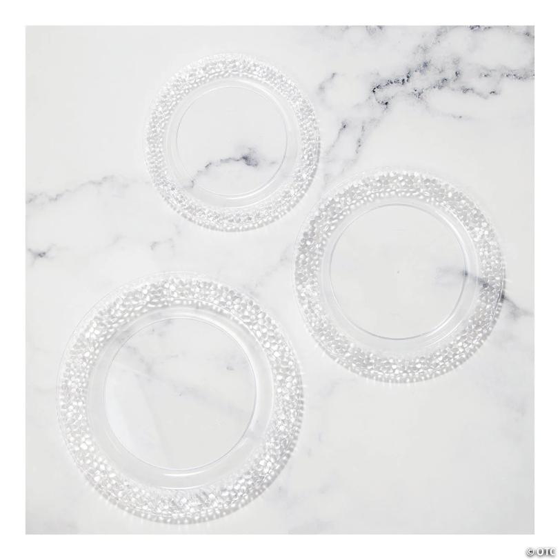 Clear Pebble Rim Plastic Party Plates Kit 30 Count | USA Decoration®