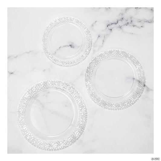 Clear Pebble Rim Plastic Party Plates Kit 30 Count | USA Decoration®