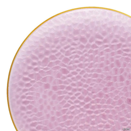 Clear Pink with Gold Rim Hammered Glass Disposable Plastic Appetizer/Salad Plates (7.5") - (60 Plates) | USA Decoration®