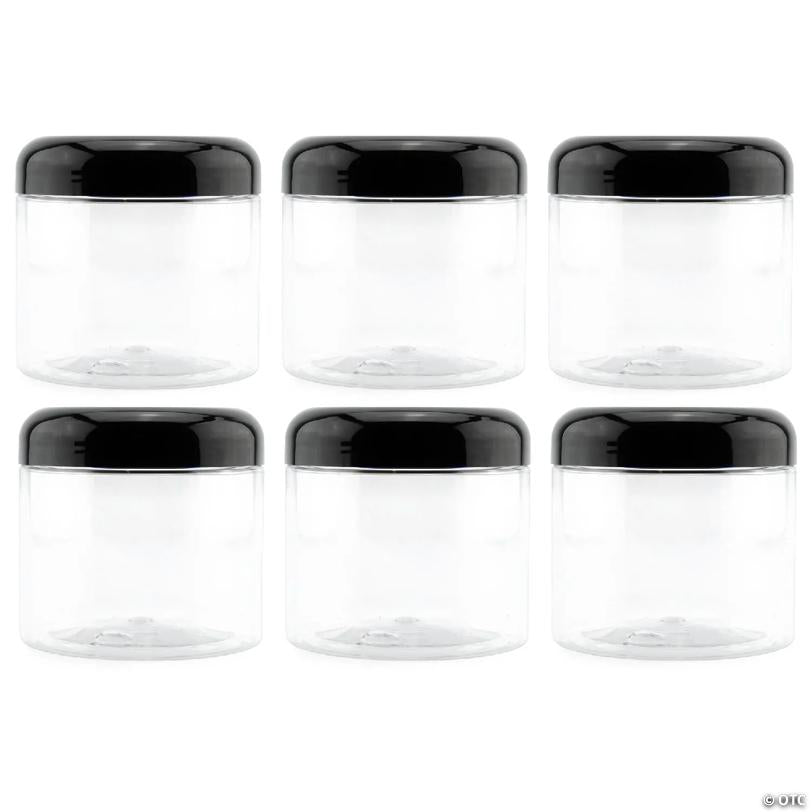 Clear Plastic Jars with Black Plastic Lids 6pk, 16oz, BPA Free PET Storage