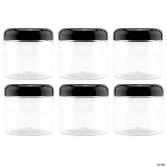 Clear Plastic Jars with Black Plastic Lids 6pk, 16oz, BPA Free PET Storage
