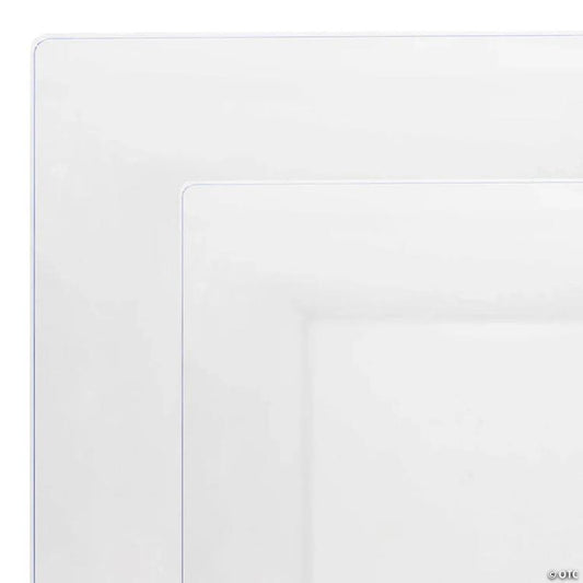 Clear Square Plastic Dinnerware Value Set - 20 Dinner Plates + 20 Salad Plates | USA Decoration®