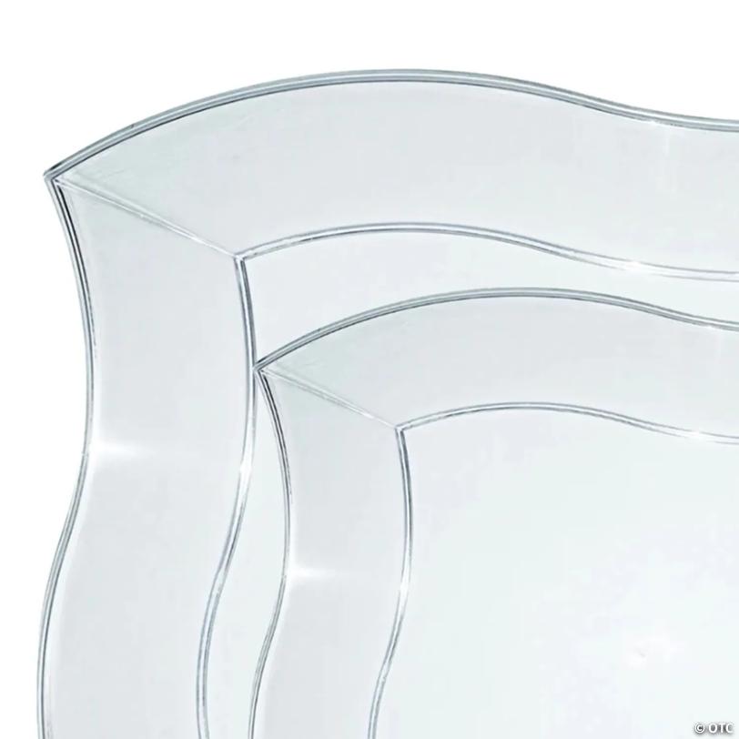 Clear Wave Plastic Dinnerware Value Set - 20 Dinner Plates + 20 Salad Plates | USA Decoration®