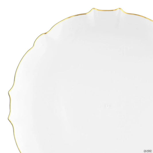 Clear with Gold Rim Round Lotus Plastic Dinner Plates (10.25") - (60 Plates) | USA Decoration®