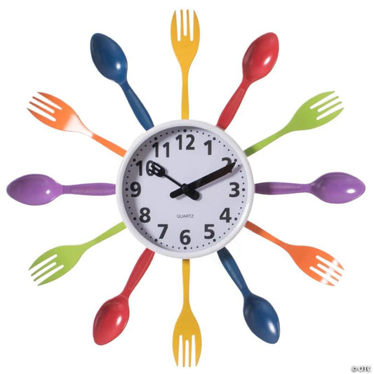 Clockswise Decorative 3D Cutlery Utensil Spoon and Fork Wall Clock for Kitchen, Playroom or Bedroom, Multicolor | USA Decoration®