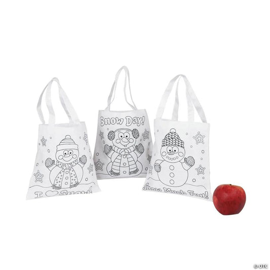 Color Your Own Mini Snowman Nonwoven Tote Bags - 12 Pc.