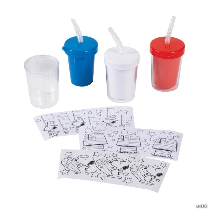 Color Your Own Patriotic Peanuts BPA-Free Plastic Cups with Lids & Straws - 12 Ct.