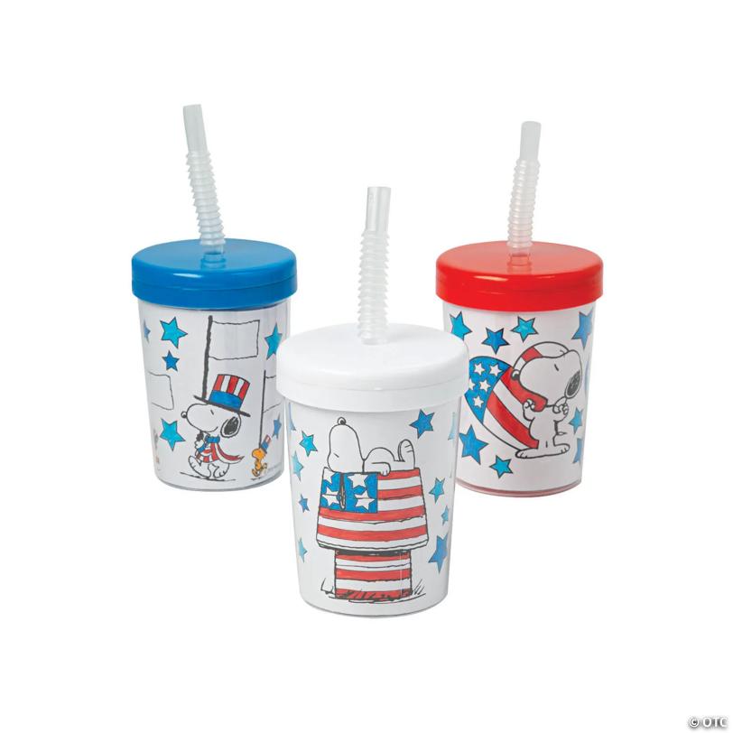 Color Your Own Patriotic Peanuts BPA-Free Plastic Cups with Lids & Straws - 12 Ct.