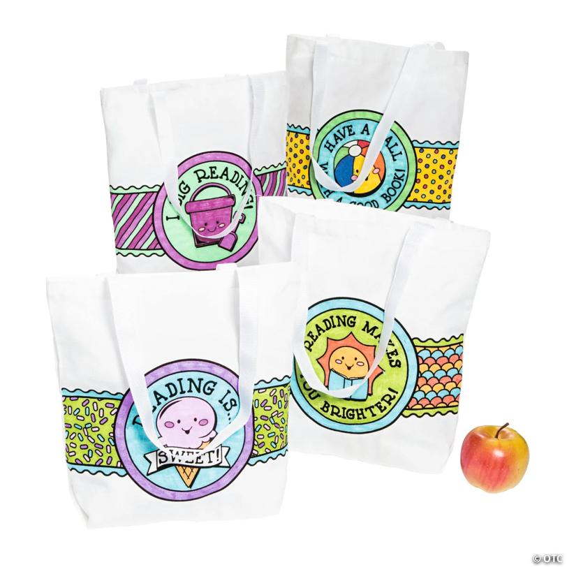 Color Your Own Summer Reading Large Tote Bags - 12 Pc.