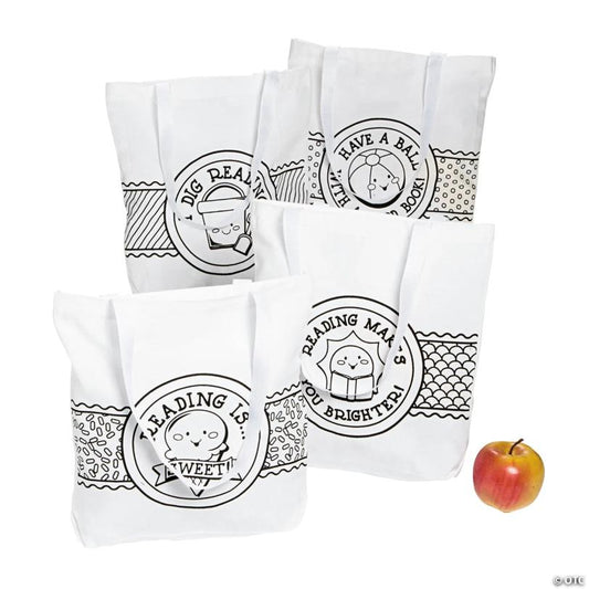 Color Your Own Summer Reading Large Tote Bags - 12 Pc.