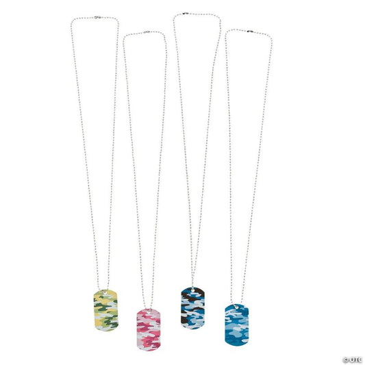 Colorful Camouflage Dog Tag Necklaces - 12 Pc.