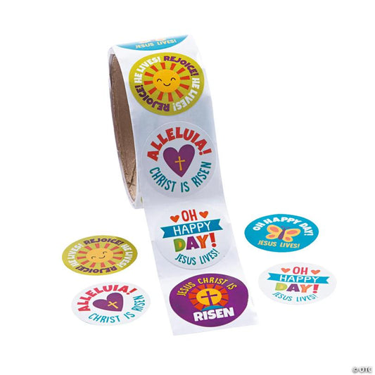 Colorful He Lives Sticker Roll - 100 Pc. for Easter Celebrations | USA Decoration®