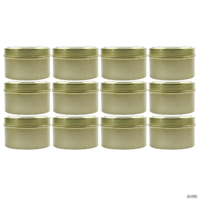 Cornucopia 6oz Round Gold Tins/Candle Tins (12-Pack), Metal Tins for Candles, DIY, Party Favors & More, Slip-On Lids Included