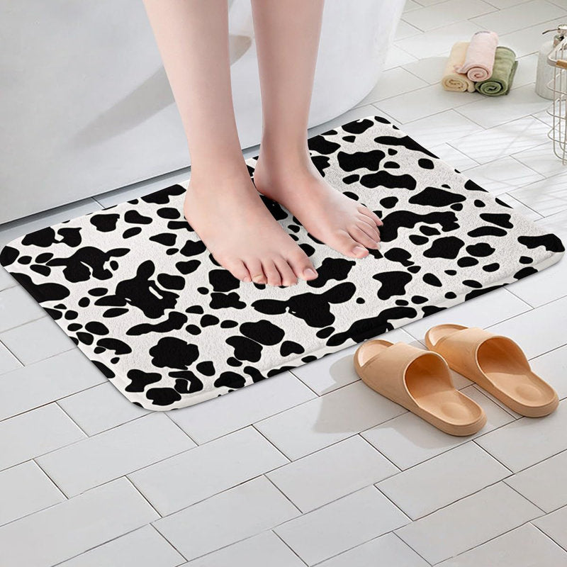 Cow Print Bathroom Rugs 16"x24" Black White Bath Rugs for Shower Tub for Cartoon Milk Cow Bath Mats for Bathroom Non-Slip Animal Bathroom Accossories Zebra Doormats Floor Mat