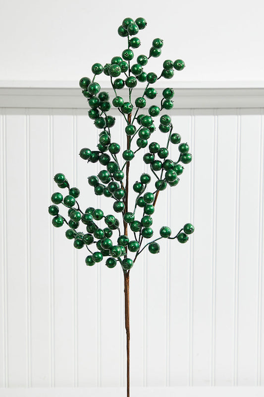29” Metallic Crabapple Spray Emerald Green Artificial Holiday Stem for Christmas Tree and Winter Floral Décor