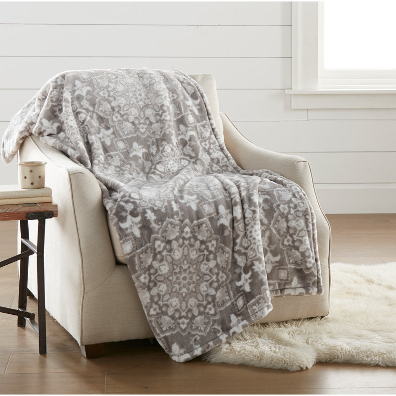 Crafted by Catherine Kaitlin Medallion Gray Velvet Plush Throw Oversized 60" x 70"