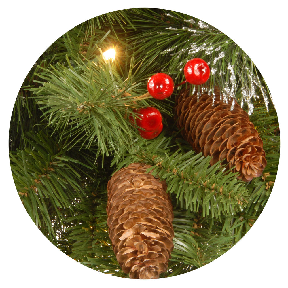 Pre Lit Crestwood Spruce Christmas Wreath with Pine Cones Berries | USA Decoration®