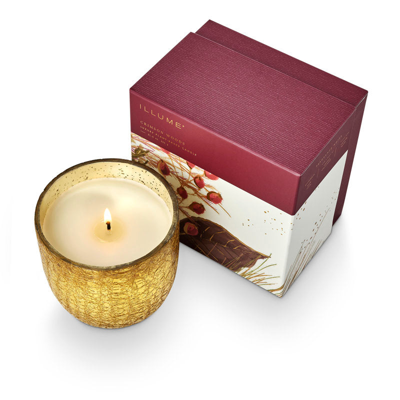 Crimson Woods Large Boxed Crackle Glass Candle
