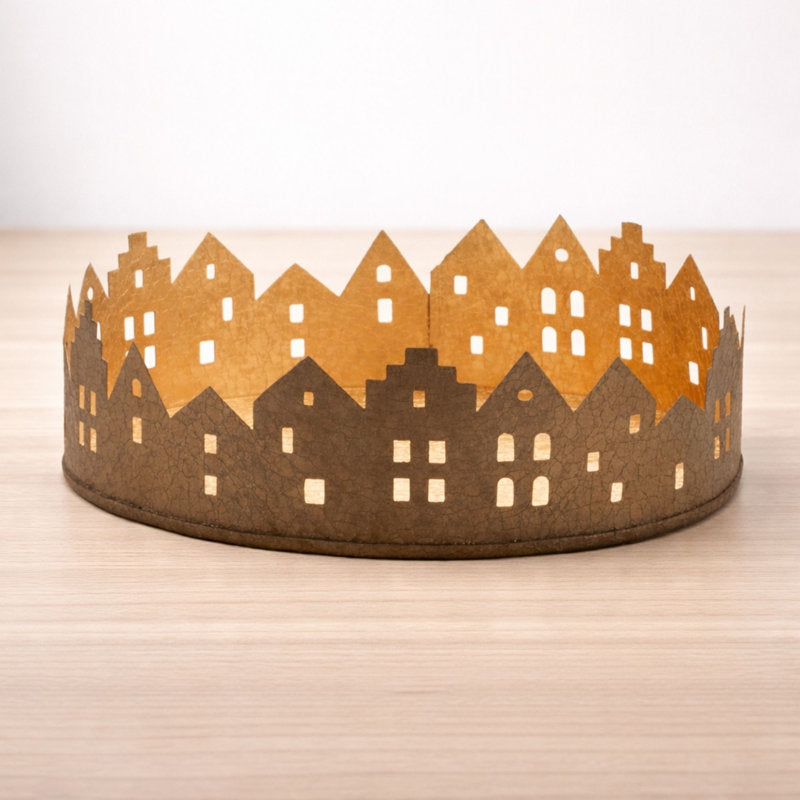 Cut Metal Village Candle Holder 9.75"D