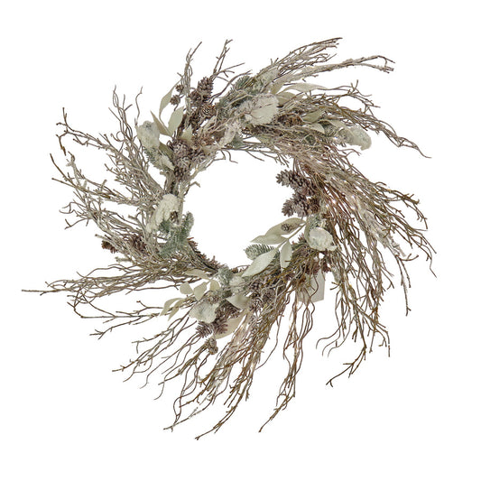 24 in Pre-Lit Alpine Snow Lump Christmas Wreath with Pure White LED Lights | USA Decoration®