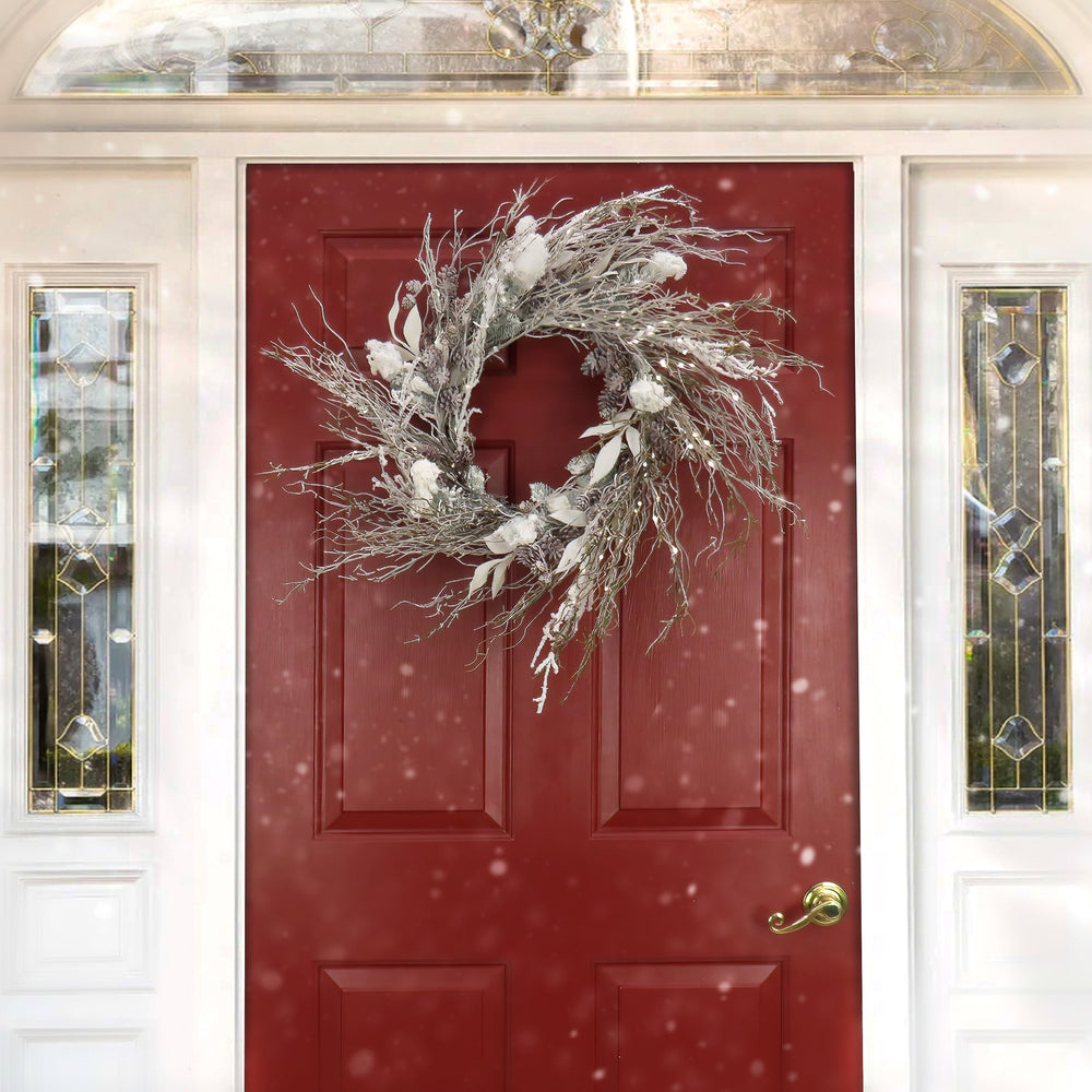 24 in Pre-Lit Alpine Snow Lump Christmas Wreath with Pure White LED Lights | USA Decoration®