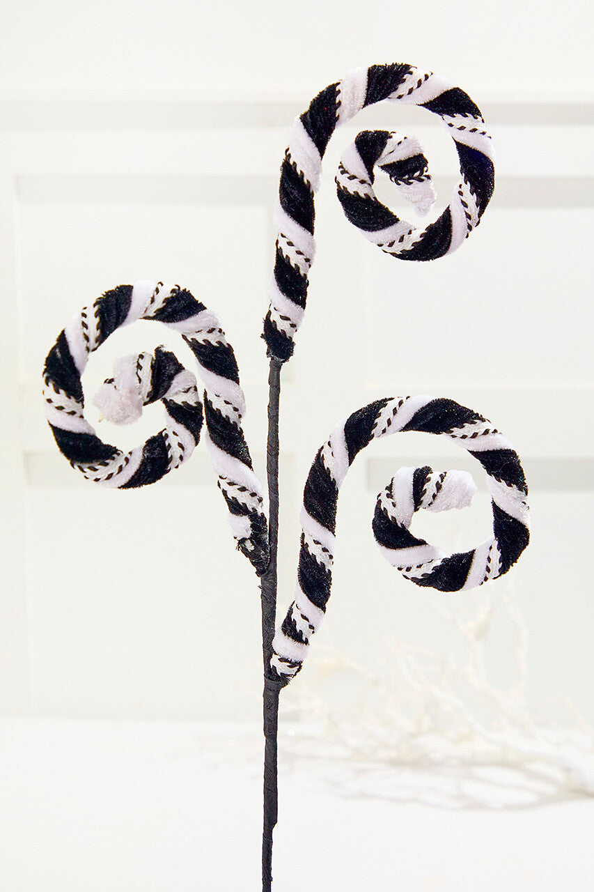27" Velvet Stripe Spiral Curly Spray for Modern and Elegant Home Décor