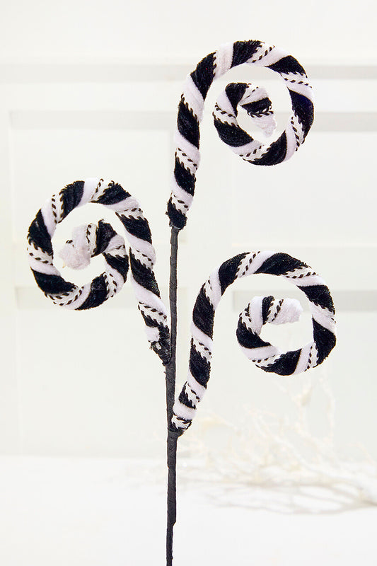 27" Velvet Stripe Spiral Curly Spray for Modern and Elegant Home Décor