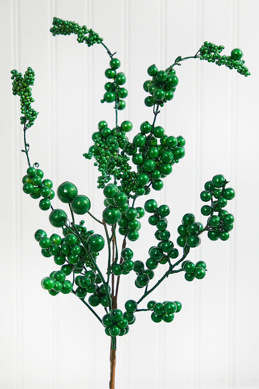 18" Emerald Metallic Dew Berry Spray Elegant Holiday Decor Accent