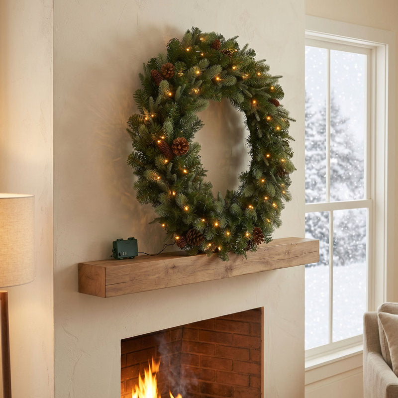 Frosted Pine Christmas Wreath as a festive door display