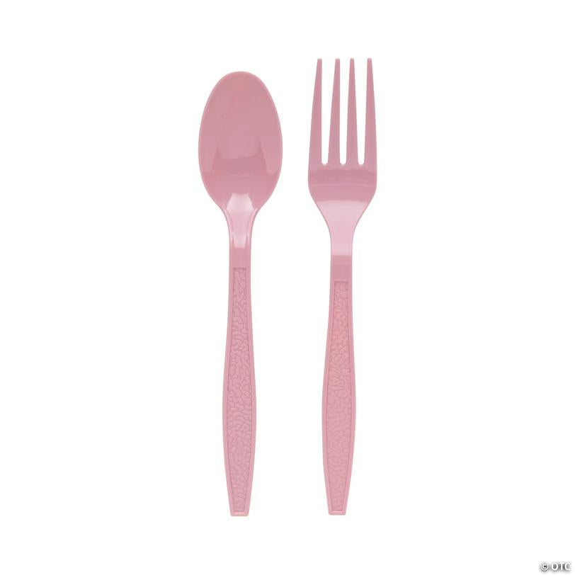 Dusty Rose Plastic Fork & Spoon Cutlery Set - 16 Ct. | USA Decoration®
