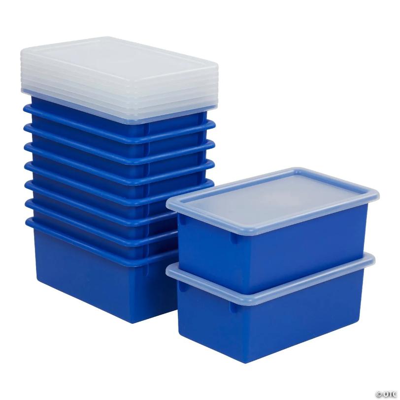 ECR4Kids Cubby Storage Bin with Lid, Blue, 10-Piece