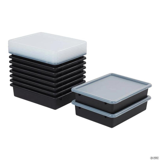 ECR4Kids Letter Size Tray with Lid, Black, 10-Piece