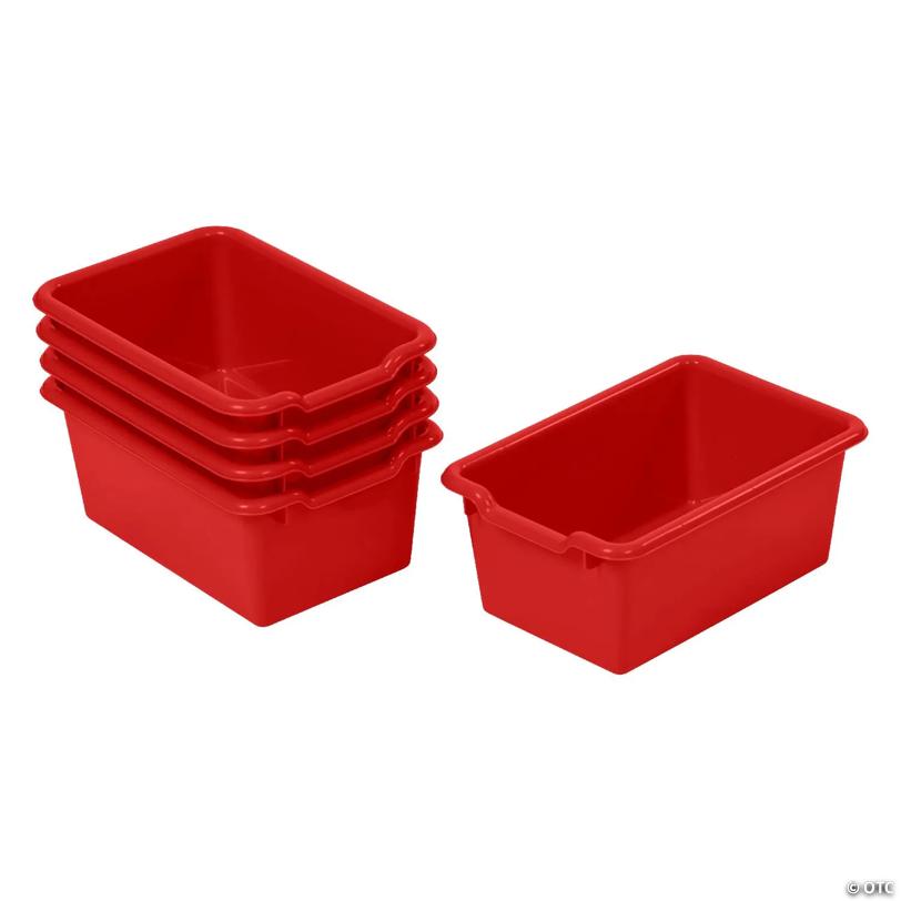 ECR4Kids Scoop Front Storage Bin, Multipurpose Organization, Red, 5-Piece