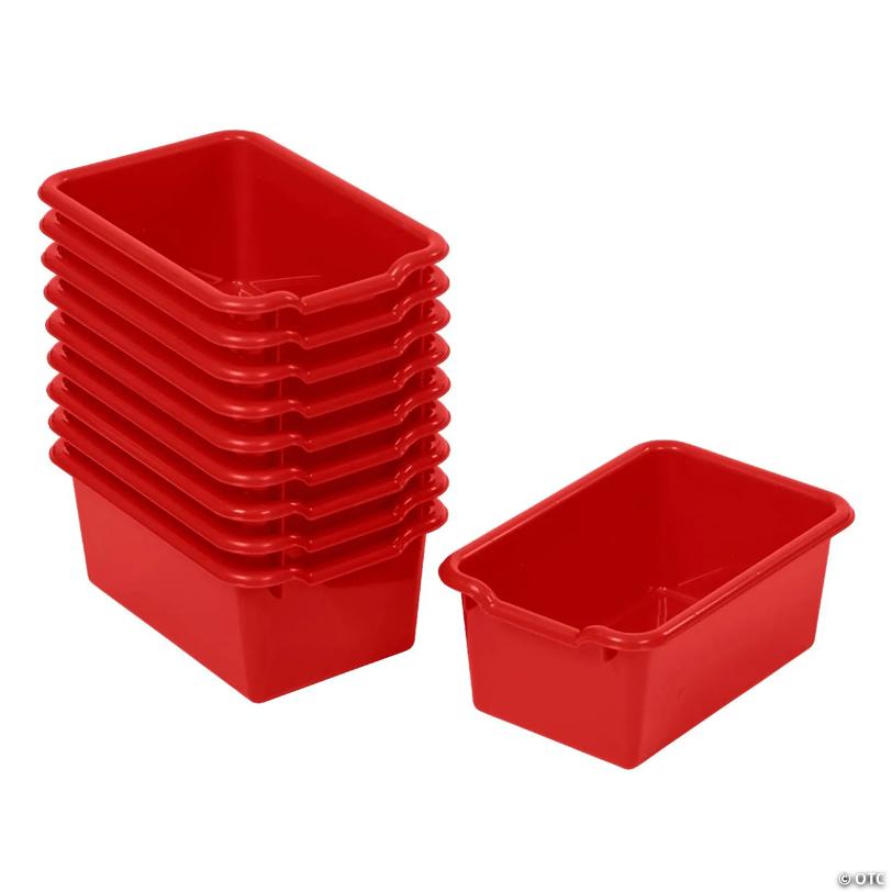 ECR4Kids Scoop Front Storage Bins, Multipurpose Organization, Red, 10-Piece