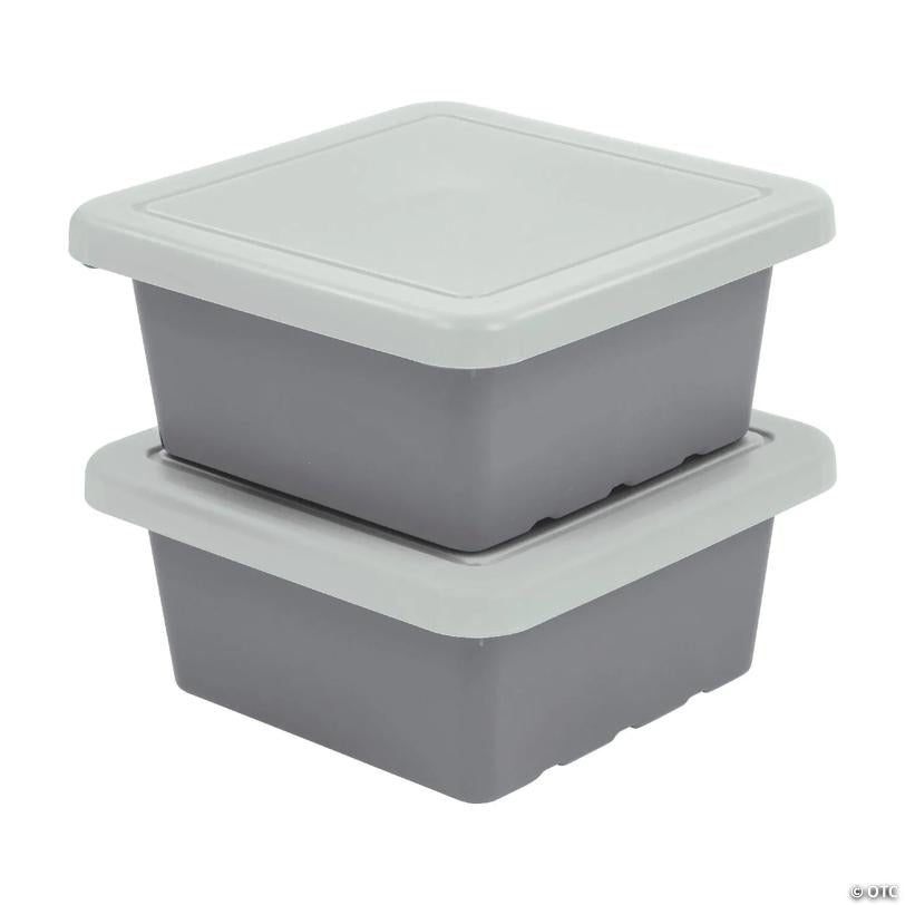 ECR4Kids Square Bin with Lid, Grey, 2-Pack