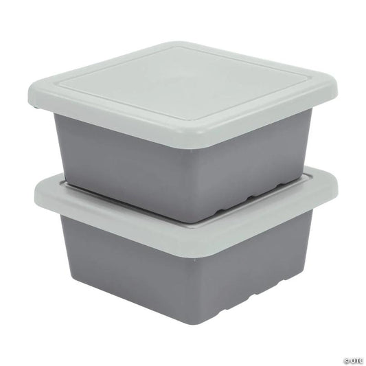 ECR4Kids Square Bin with Lid, Grey, 2-Pack