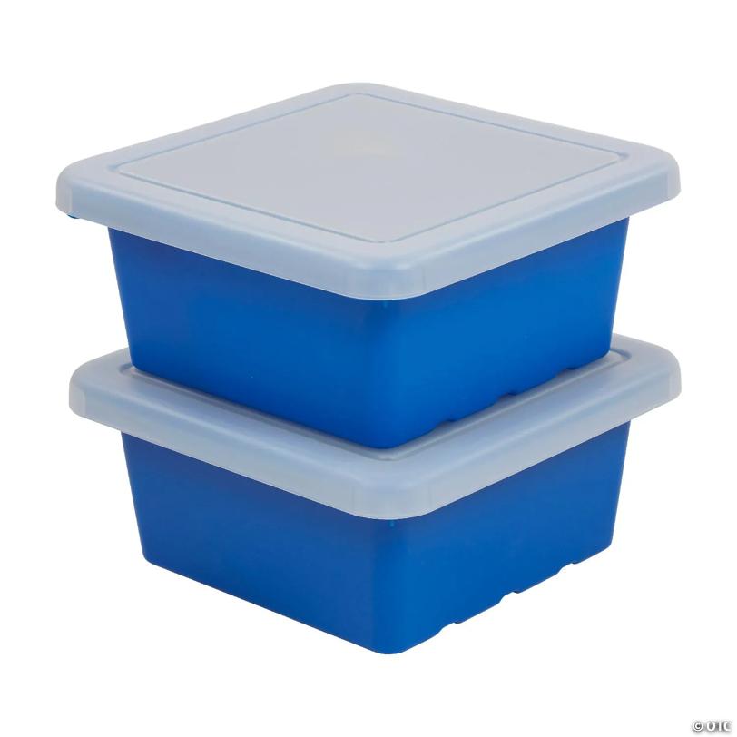 ECR4Kids Square Bin with Lid, Storage Containers, Blue, 2-Pack