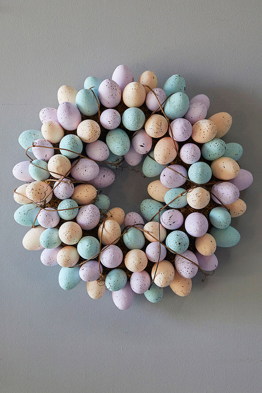 17.75" Easter Egg Wreath Pastel Spring Wreath with Speckled Eggs & Greenery for Door or Wall