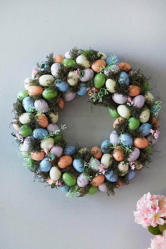 17.25" Easter Egg Wreath Colorful Spring Wreath with Eggs & Greenery for Door or Wall