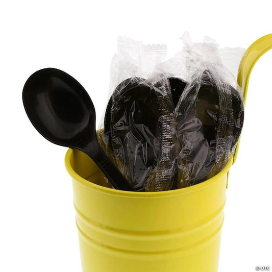 Edge Collections  - Medium Heavy Weight Black Polypropylene Individually Black Wrapped Soup Spoons! | USA Decoration®