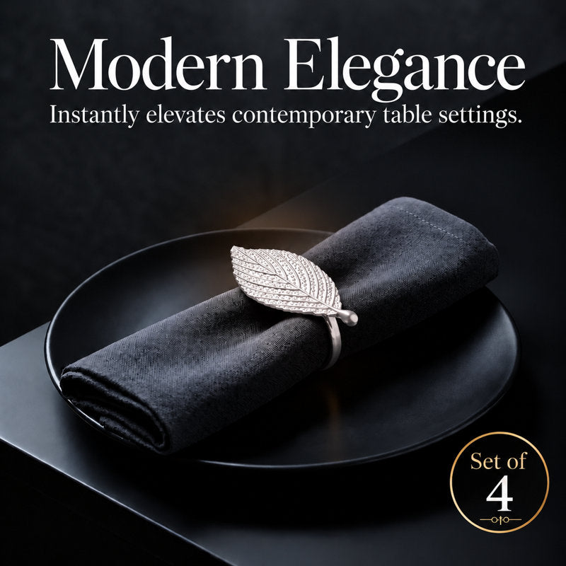 Elegant Leaf Napkin Rings Set of 4 â€“ Christmas Table Decor with Gold and Silver Finish for Dining